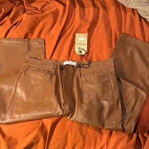 Vibrant Tan Faux Leather Trousers